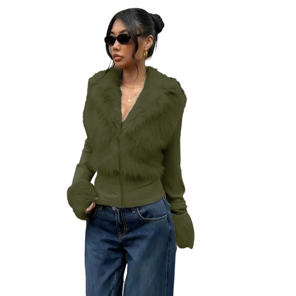 Women's Fashion Street Style Patchwork Knit Faux Fur Jacket