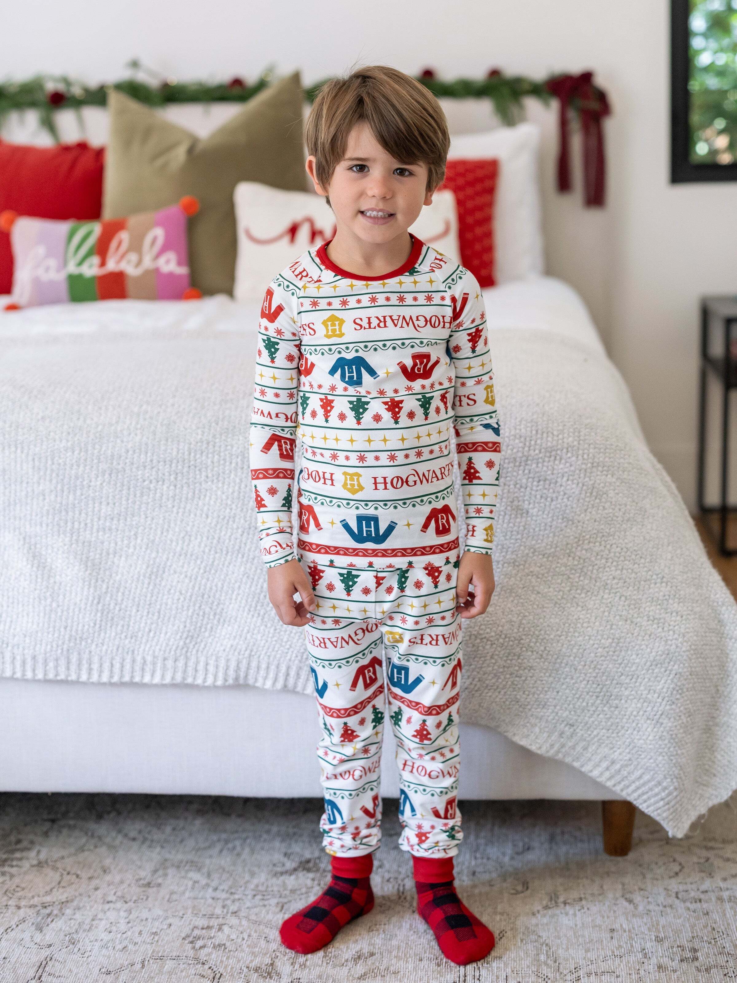 Christmas Matching Family Organic Cotton Snug-fitting Pajamas Sets with Socks White