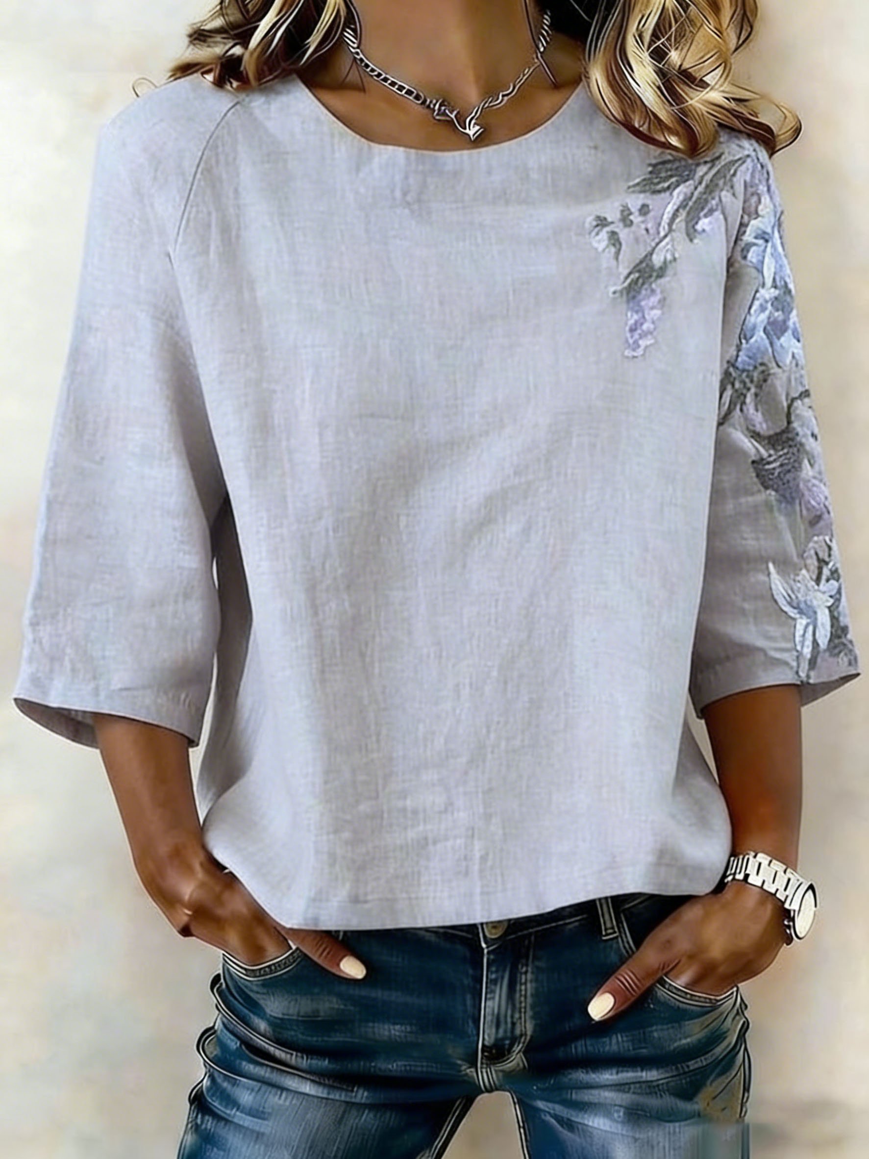 Women's Retro Floral Embroidered Cotton Linen Short-Sleeve Shirt- Fast Shipping