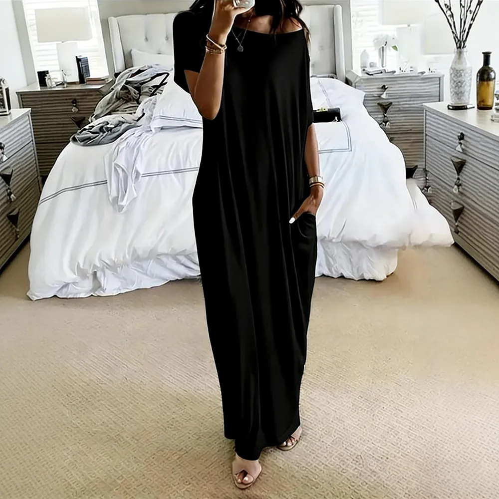 🔥8-PACK $24 - Women's Solid Color Batwing Sleeve Lounge Dress