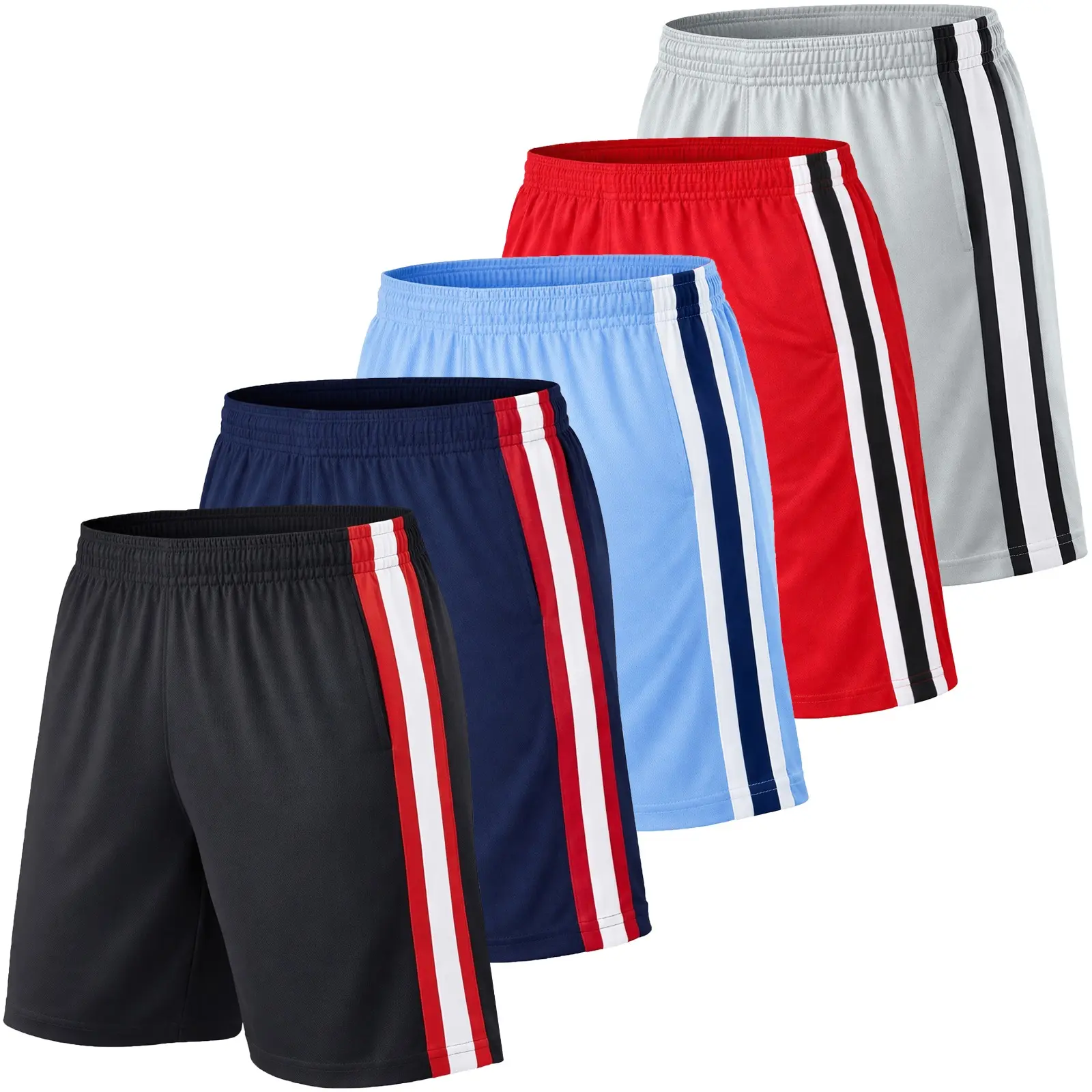Men's 5-Pack Premium Active Moisture Wicking Workout Mesh Shorts With Trim Summer Outdoor Bottoms