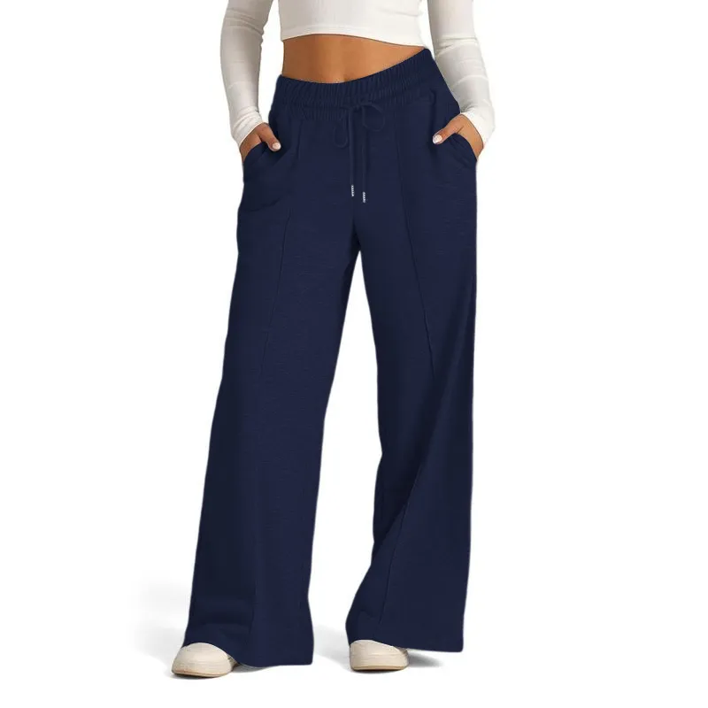 Women's Simple Design Straight Leg Drawstring Baggy Lounge Pants