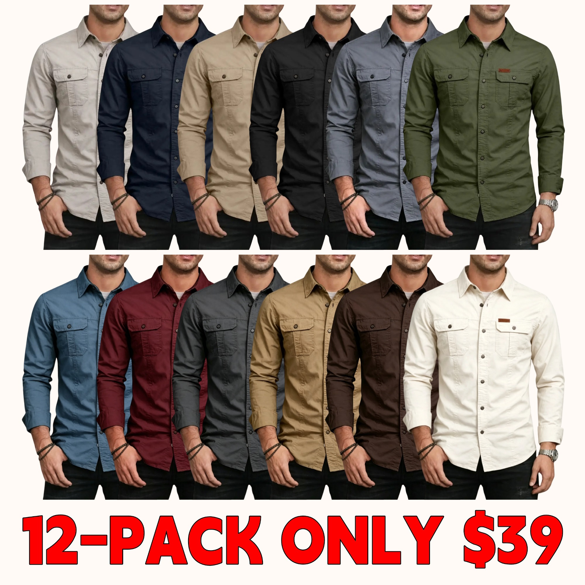 Men's Long Sleeve Workwear Shirt - Outdoor Casual Versatile Top