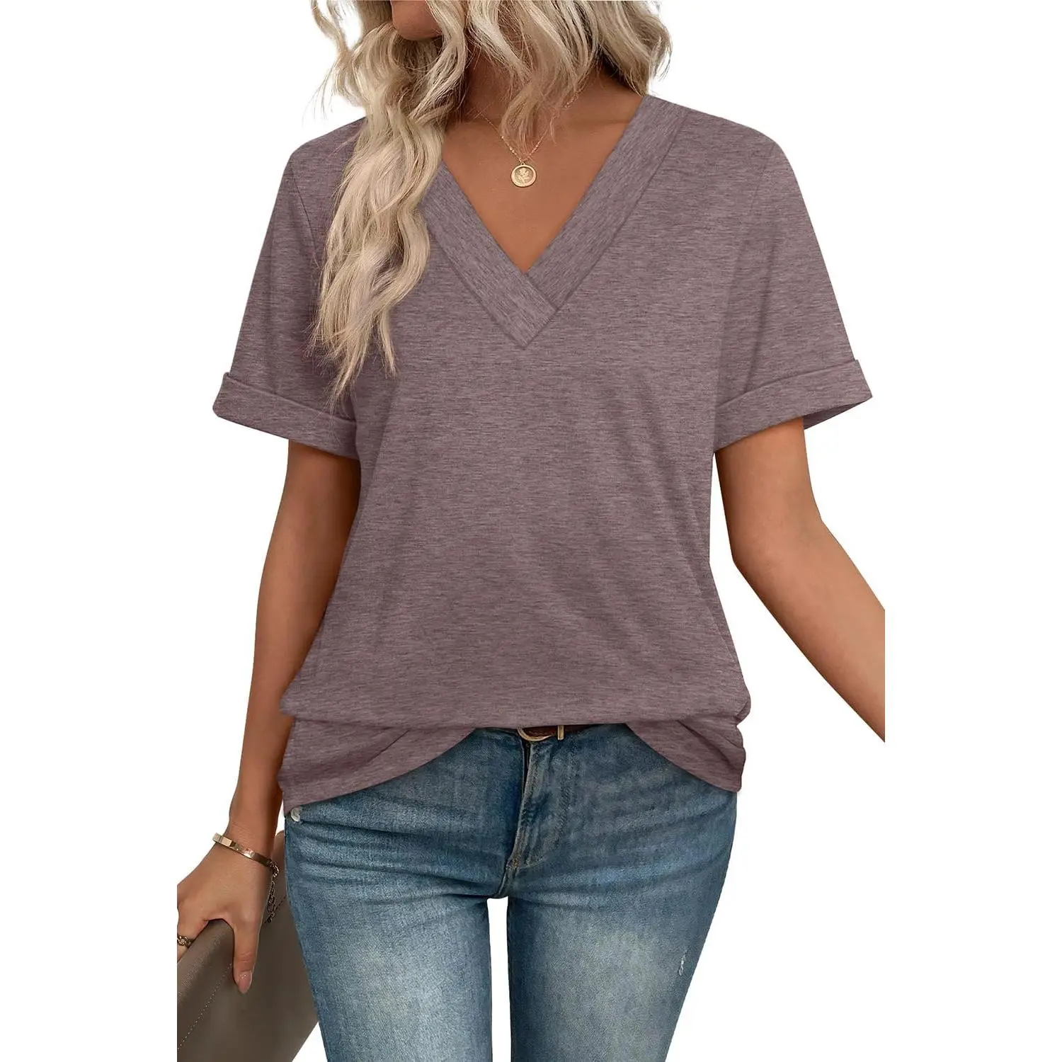 WIHOLL Womens Summer Tops Short Sleeve Basic Casual V Neck T Shirts Trendy Fashion 2025