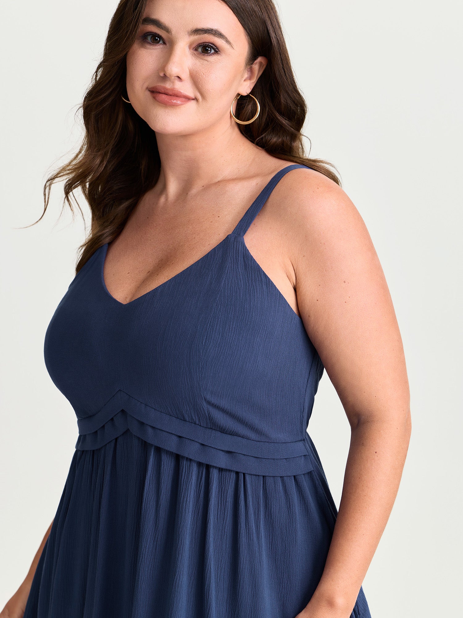 Stretchy Pleated Waist Flowy Fit Midi Dress