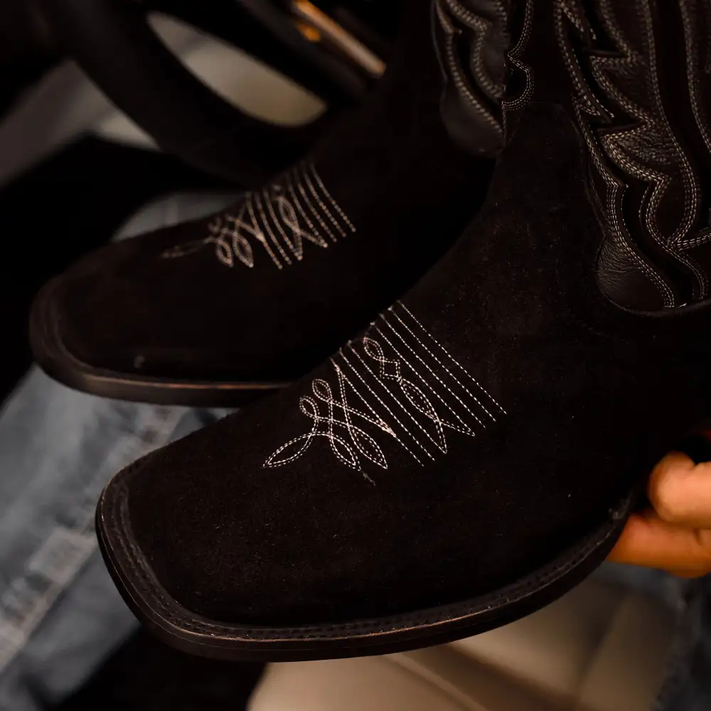 TOTAL BLACK Rough-Out Leather Boots - Square Toe