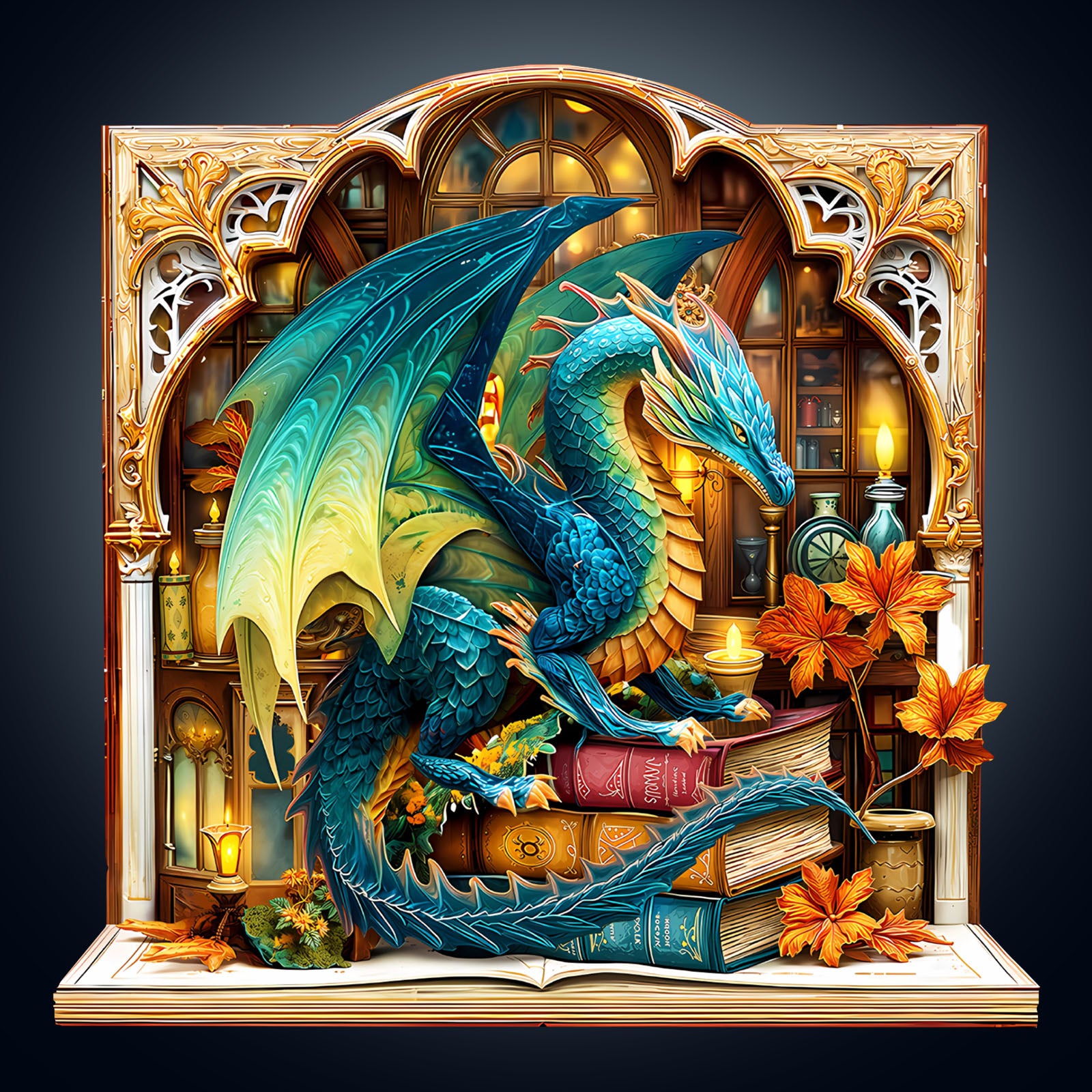 Bookcase Dragon Wooden Jigsaw Puzzle