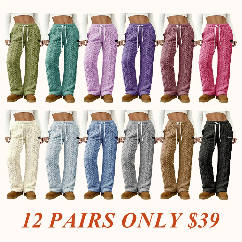 Women's Winter Lined Casual Pants - Jacquard Fabric & Drawstring Waist