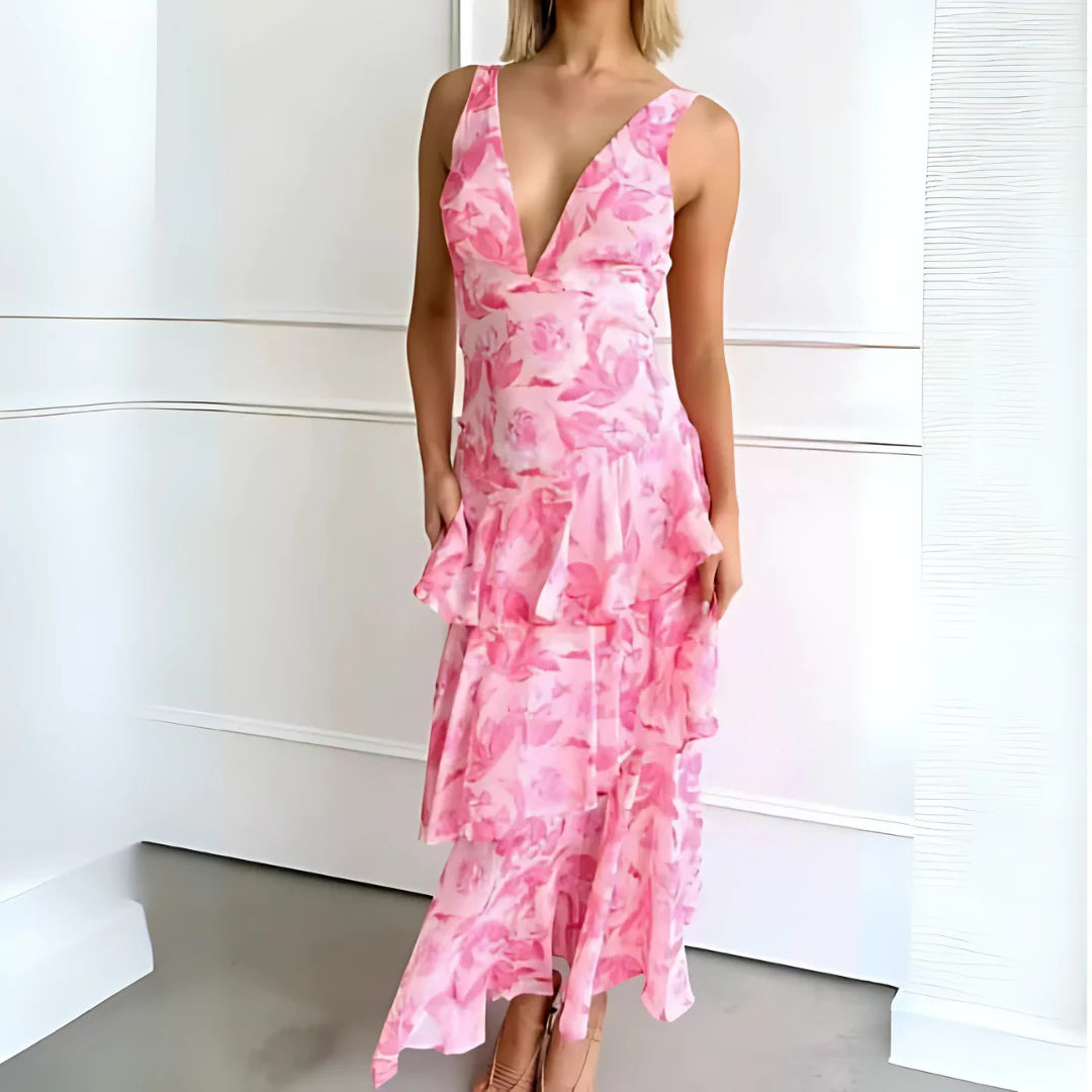 LaceyKarstar | Elegant V-Neck Layered Maxi Dress