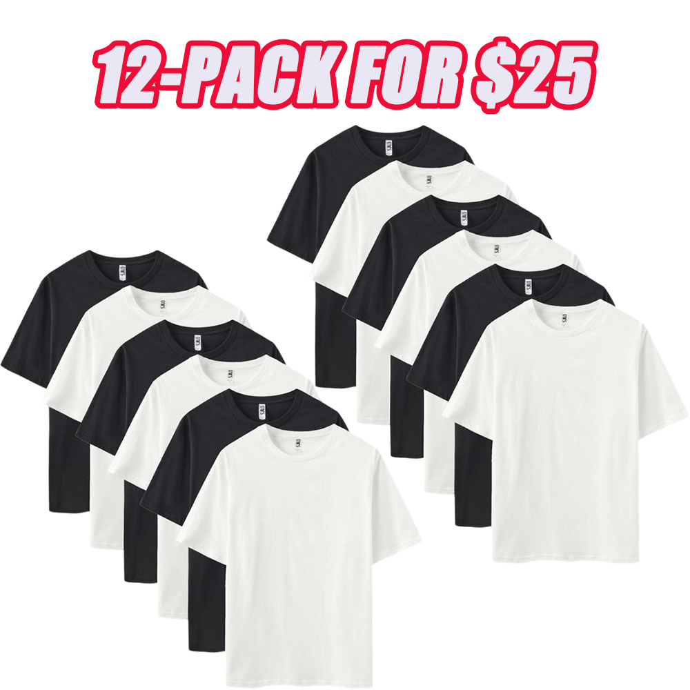 4.3 oz cotton T-shirt 6-Pack Classic Black & White Combo Factory Direct Unisex
