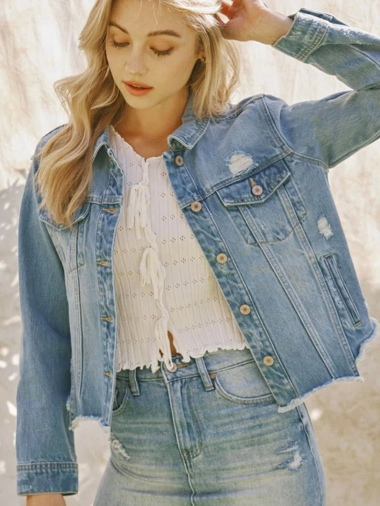 Raw Hem Blue Jean Jacket
