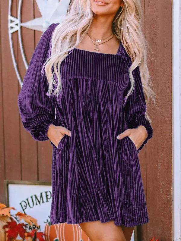 Women's Plain Bishop Sleeve Tie Back Square Neck Dress