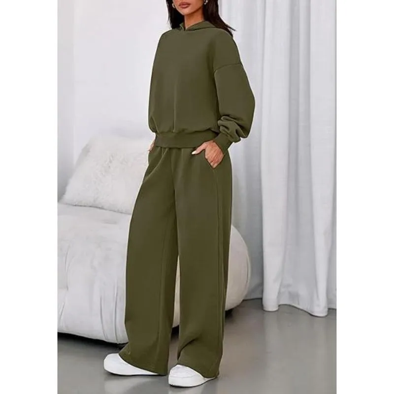 Womens Sweatsuits 2 Piece Set Casual Winter Long Sleeve Hoodie Loose Wide Leg Sweatpants Fall Tracksuit