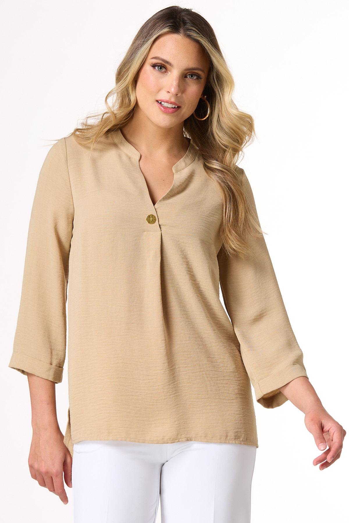 Split Hem Solid Popover Top