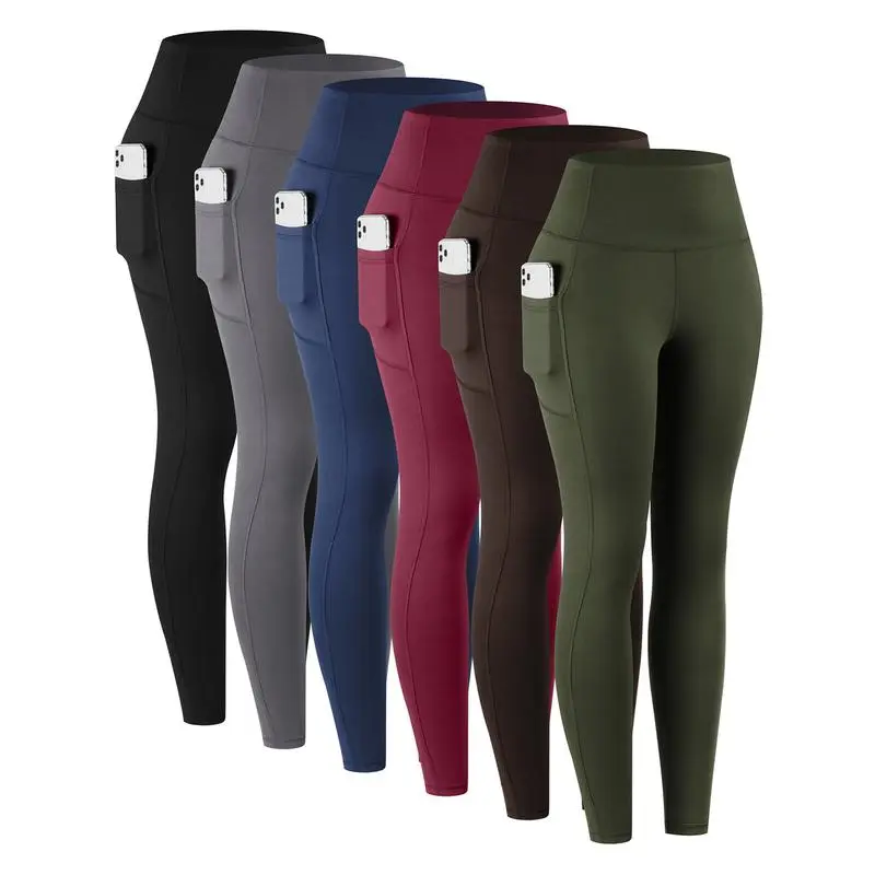 Women's high-waisted yoga pants with pockets.