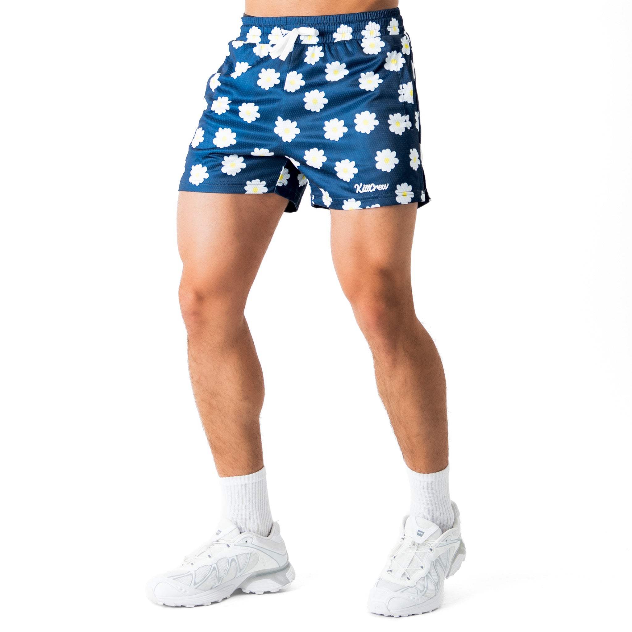 MUAY THAI SHORTS (MID THIGH CUT) DAISY - BLUE