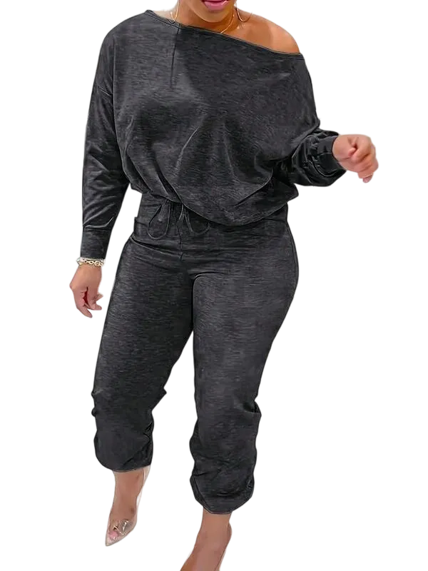 Women's casual one-shoulder two-piece set