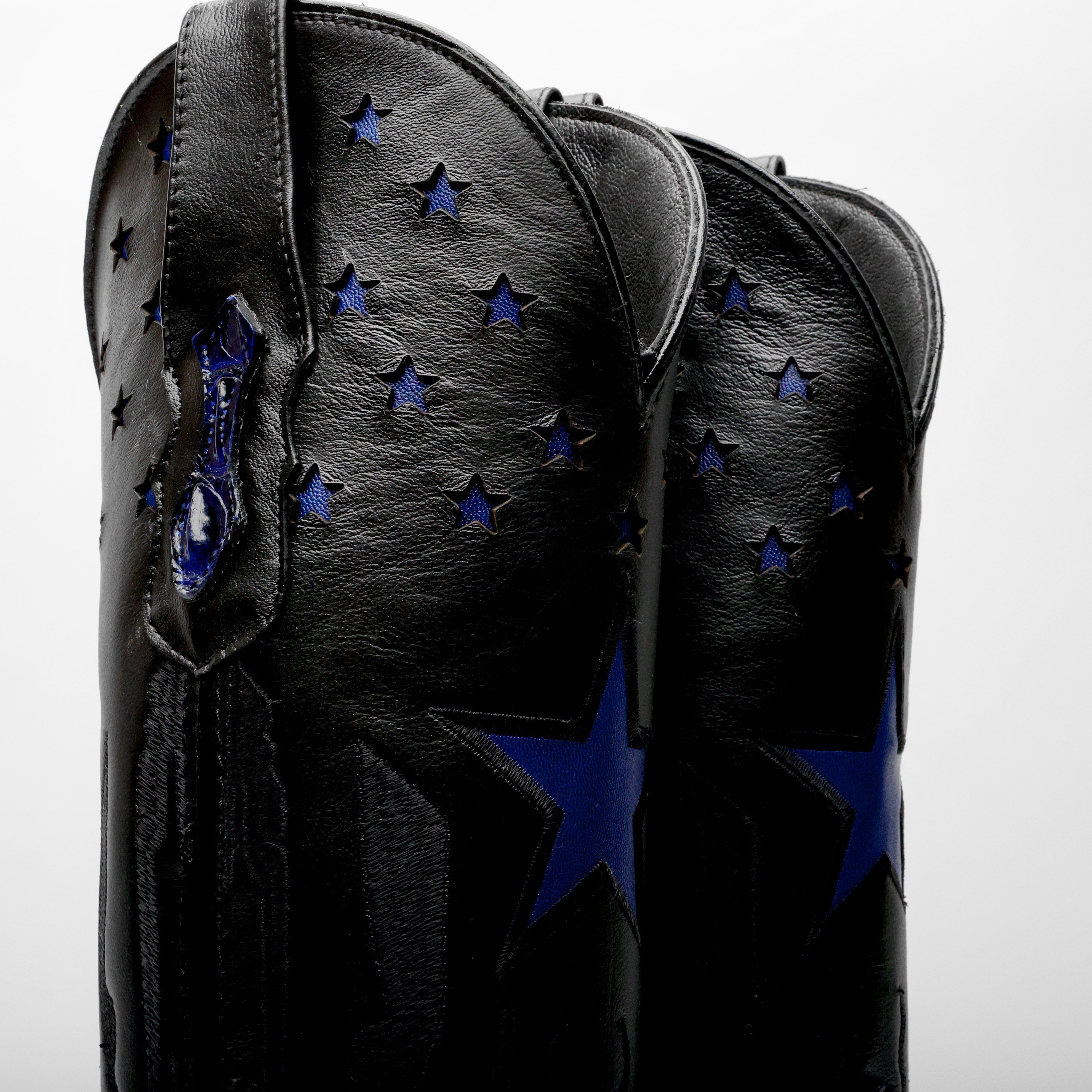 Royal Blue Giant Caiman Hornback Leather Boots - Square Toe