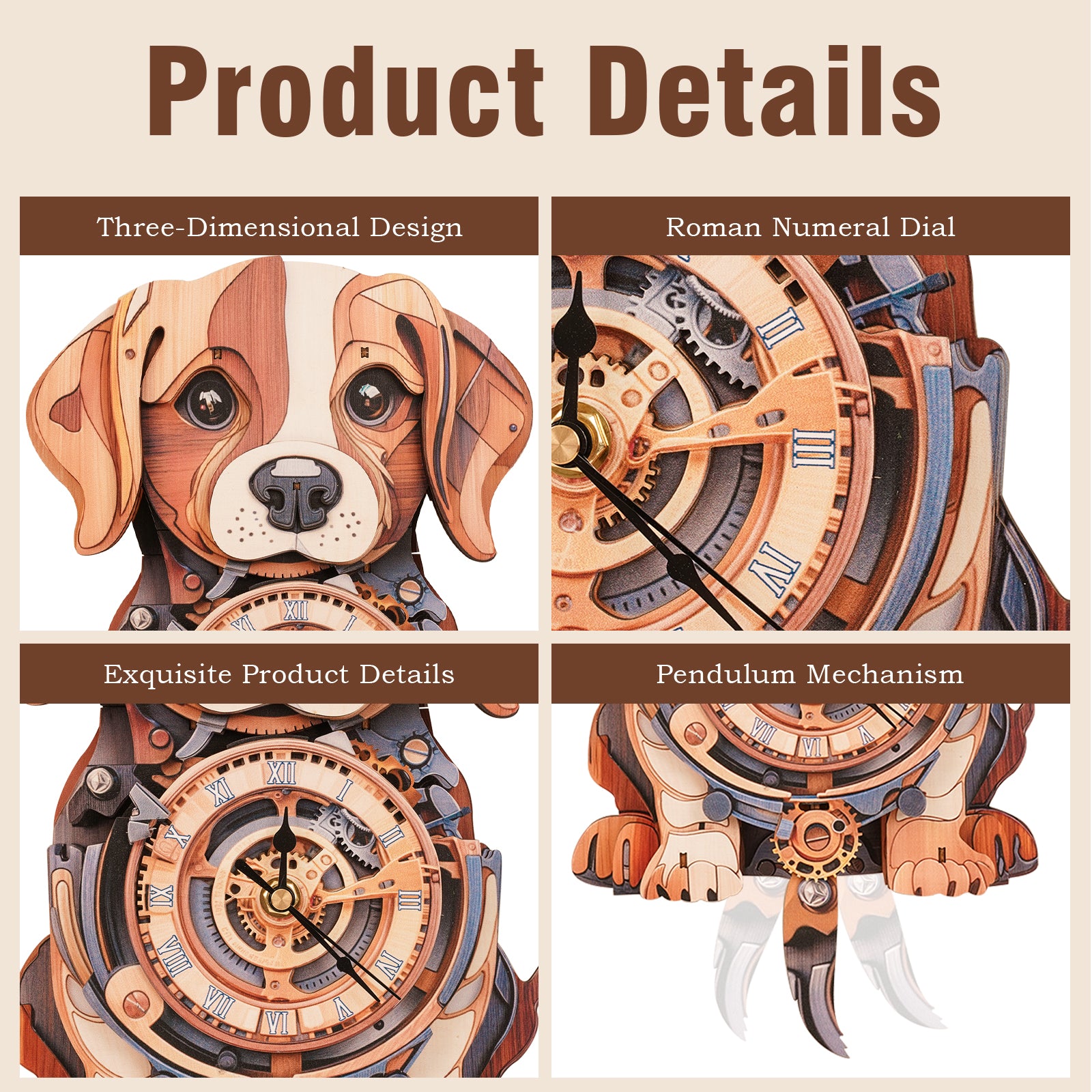 Cute Beagle – DIY Wooden Clock , 3D Puzzle Craft Kit