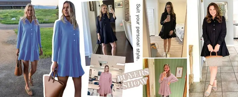 Womens Casual Button Down Shirt Dress