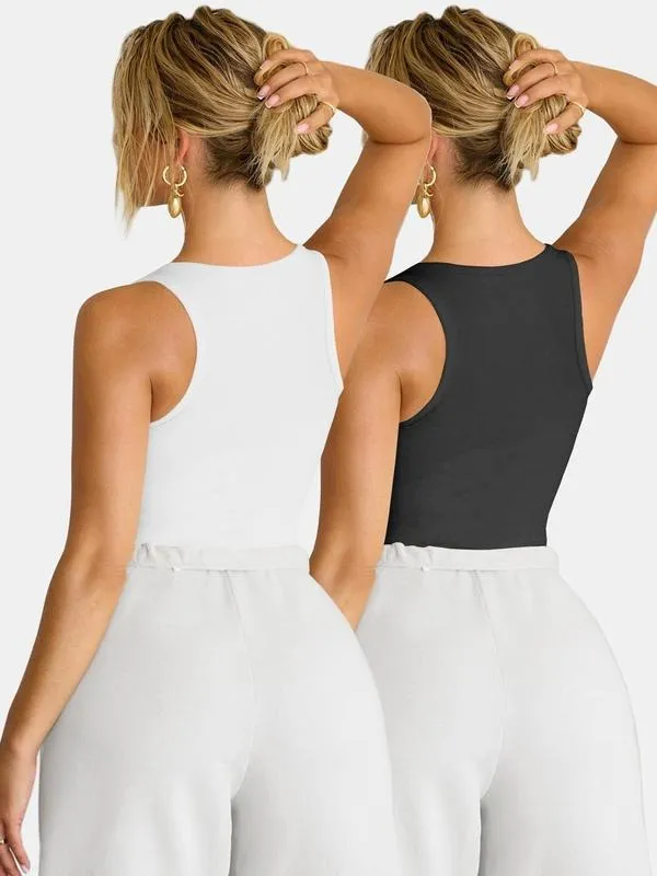 Women's Solid Notched Neck Ribbed Tank Top, Casual Slim Fit Sleeveless Top for Daily Wear