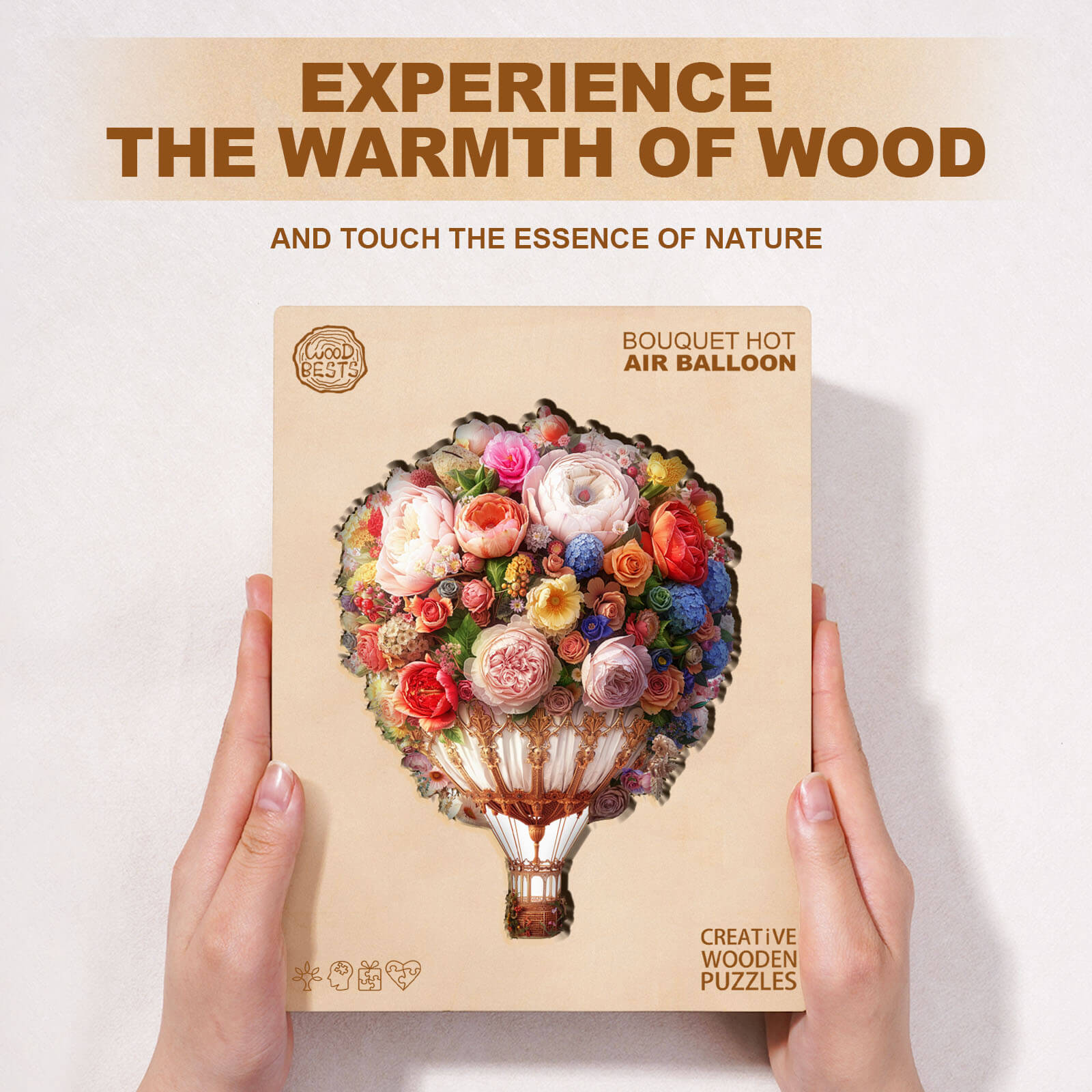 Bouquet Hot air Balloon Wooden Jigsaw Puzzle