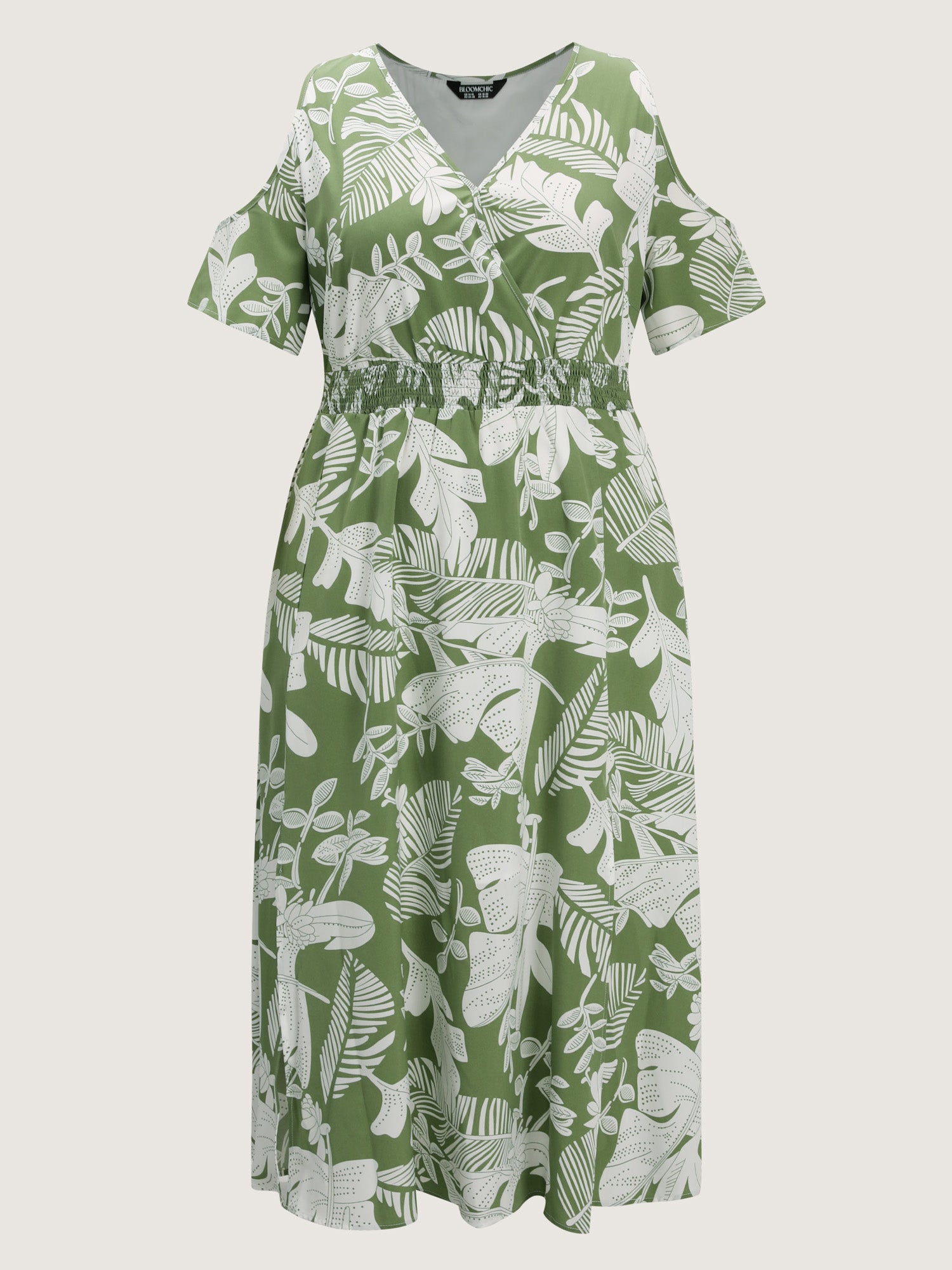 Tropical Floral Print Cut-Out Shoulder Maxi Dress