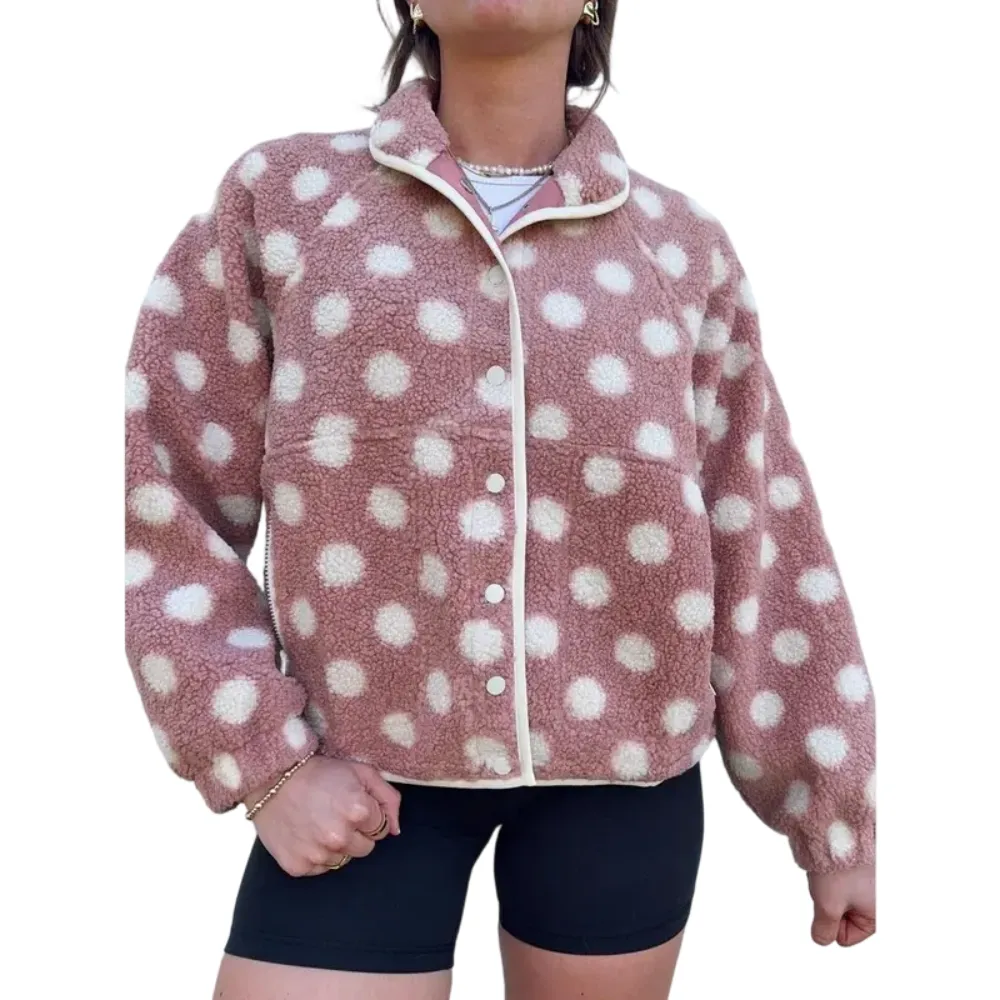 Womens Fall Winter Fleece Jacket Dot Pattern