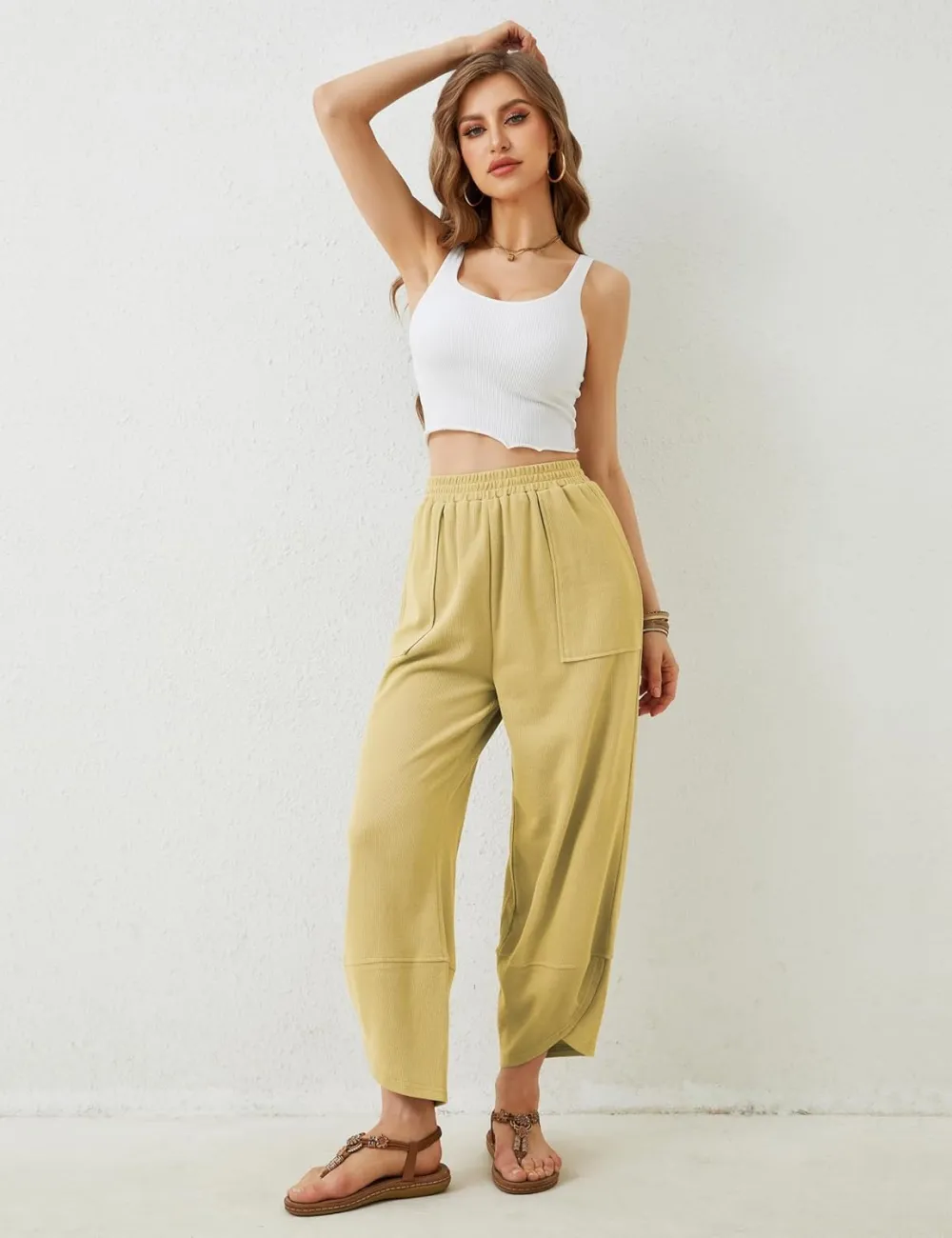 Women's Wide Leg Harem Pants Casual Palazzo Pants with Pockets High Waist Relaxed Fit
