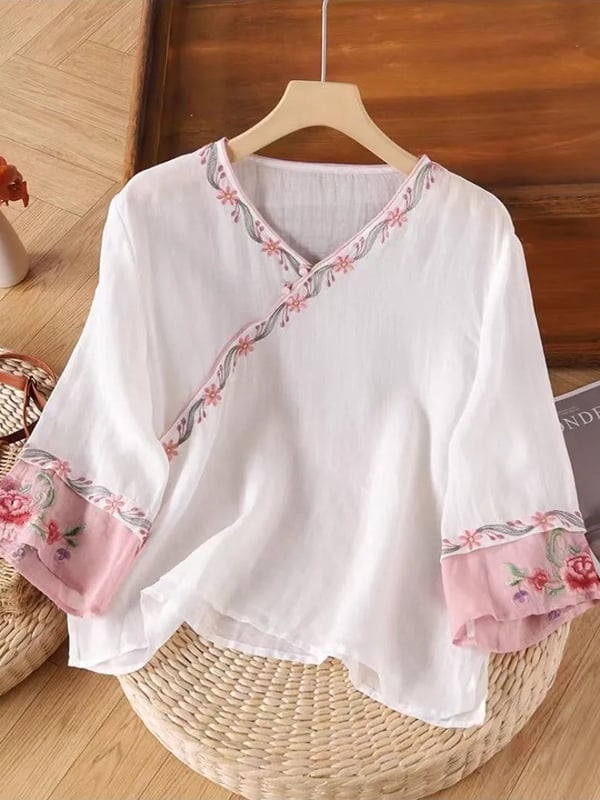Women Embroidered Cotton Linen Tops- Fast Shipping