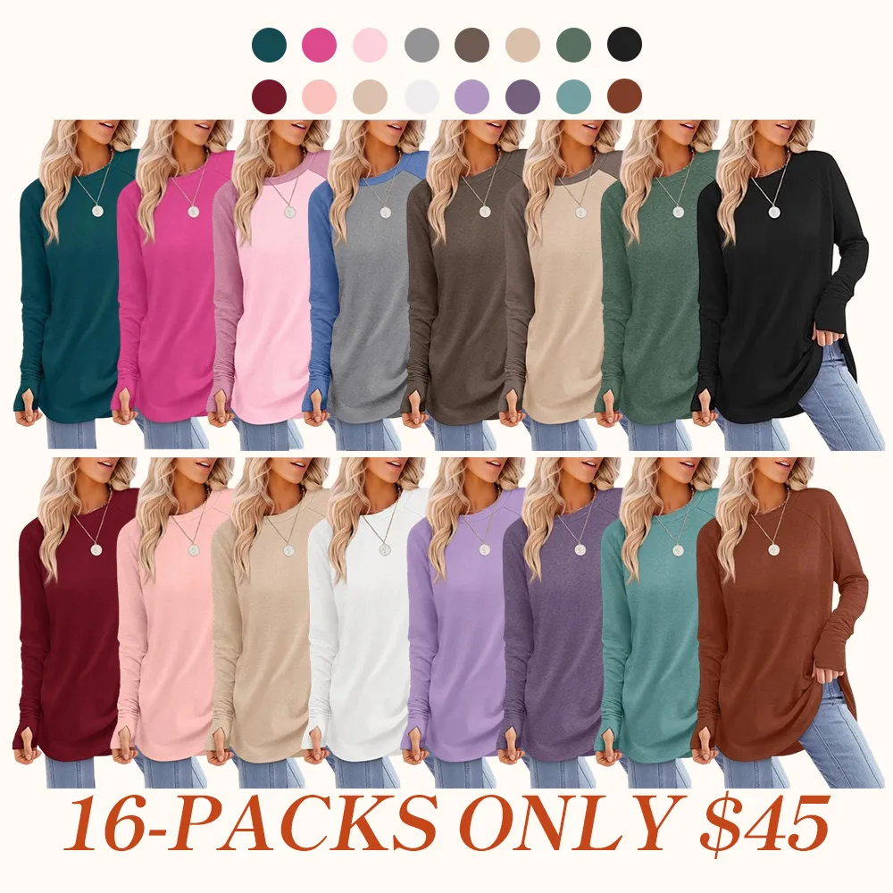 Womens Tunic Tops to Wear with Leggings Long Sleeve Thumb Hole Shirts
