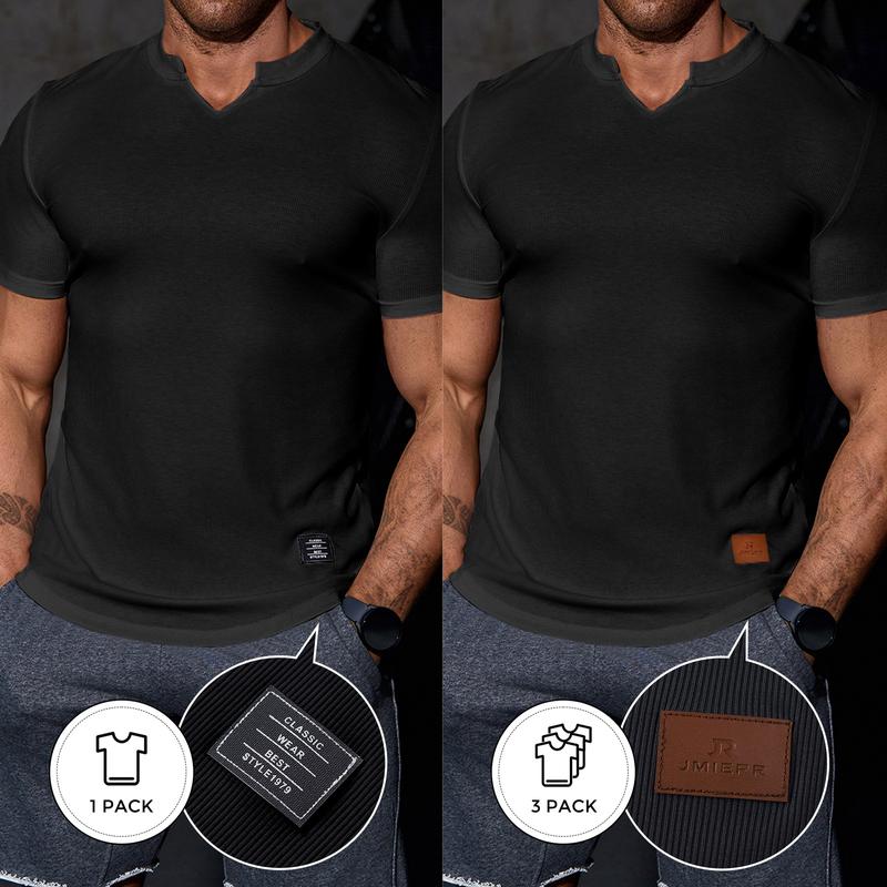 Men's Plain Muscle Slim Fitted T Shirt Polyester V-Neck Longline Shirt