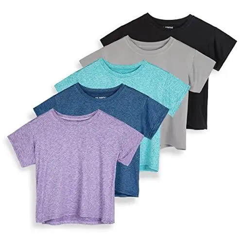 20 Pack: Women's Dry Fit Crop Top - Short Sleeve Crew Neck Stretch Athletic Tee