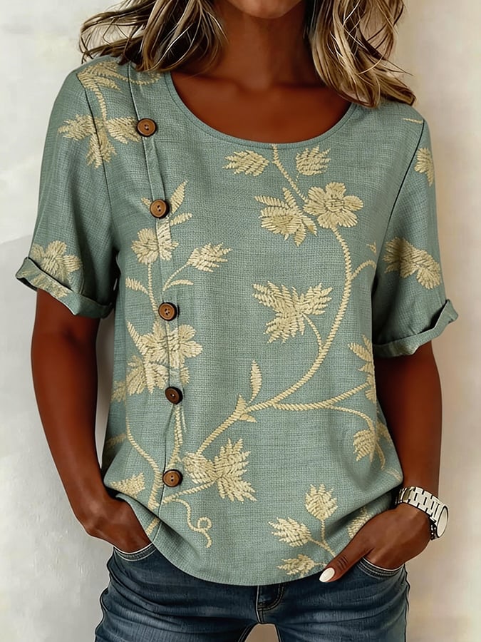 Women's Casual Round Neck Printed Short-Sleeve Top- Fast Shipping