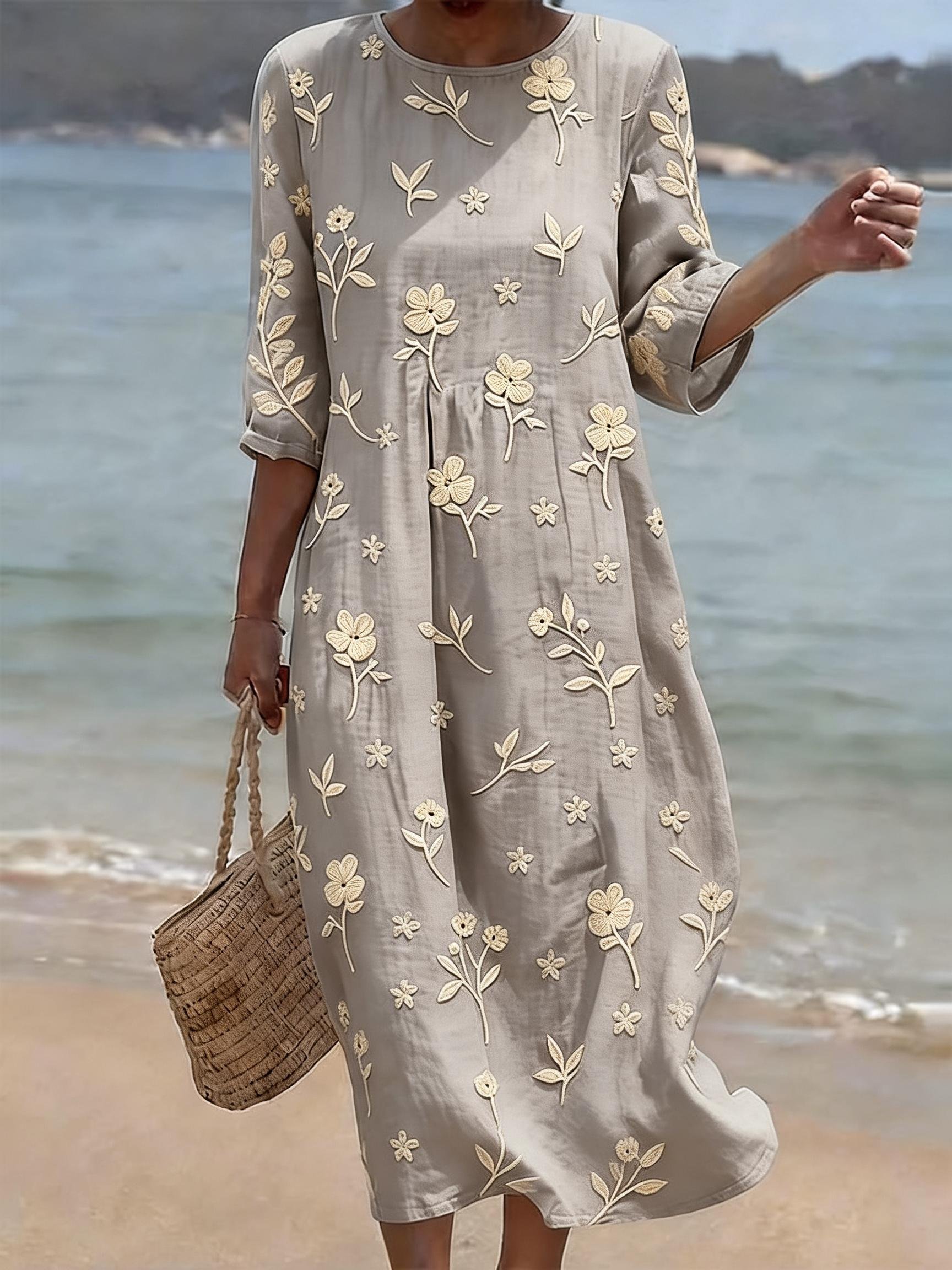 Women's Casual Floral Print Round Neck Dress- Fast Shipping