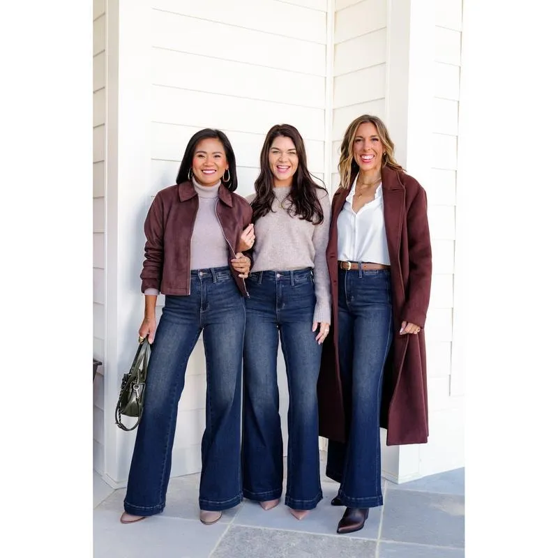 High-waisted dark washed vintage wide-leg jeans