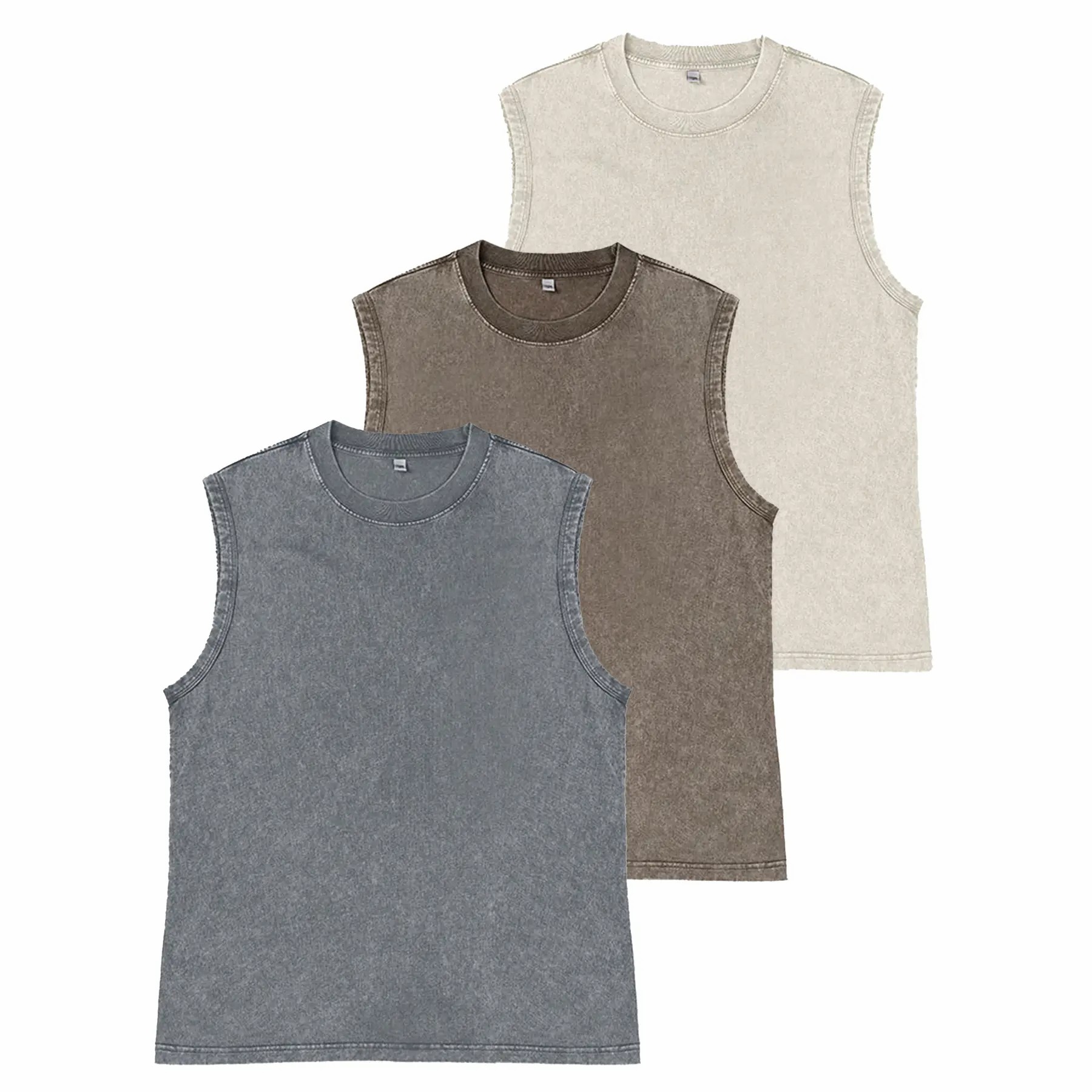 Unisex Cotton Workout Tank Tops Sleeveless Acid Wash Tshirts