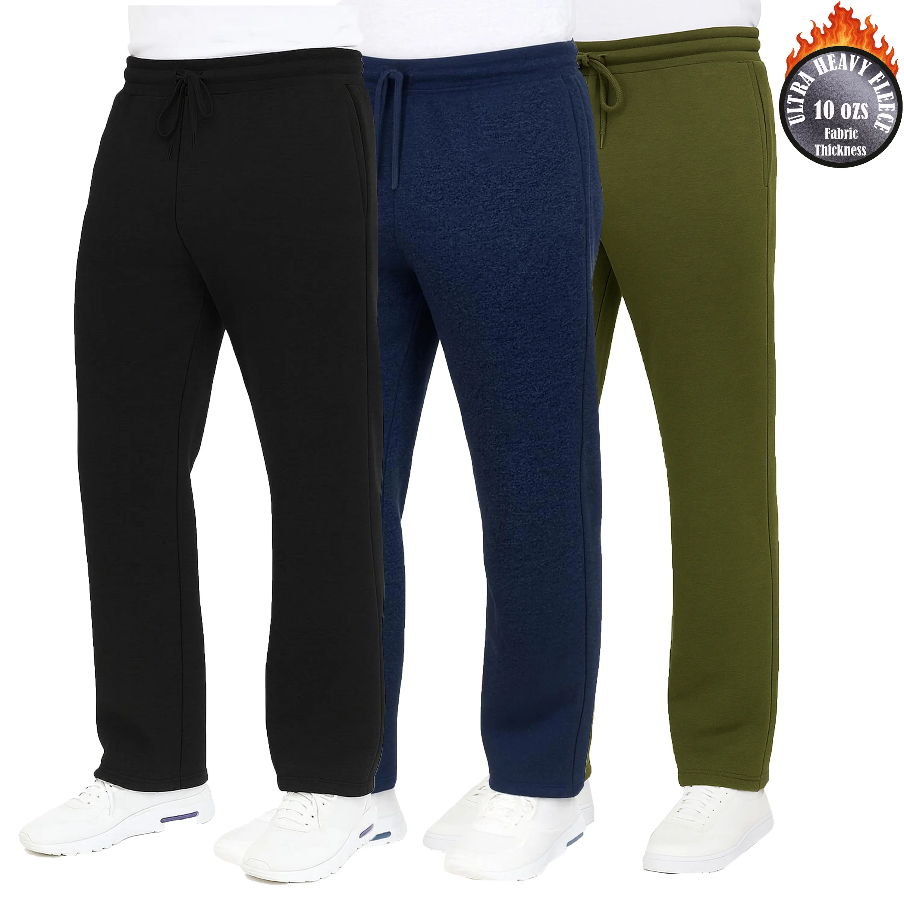 3-Pack Men's Classic Heavyweight Fleece Sweatpants with Open Bottom