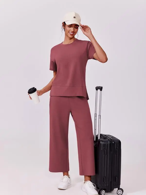 2 Piece Tracksuit For Womens Wear Soft Short Sleeve