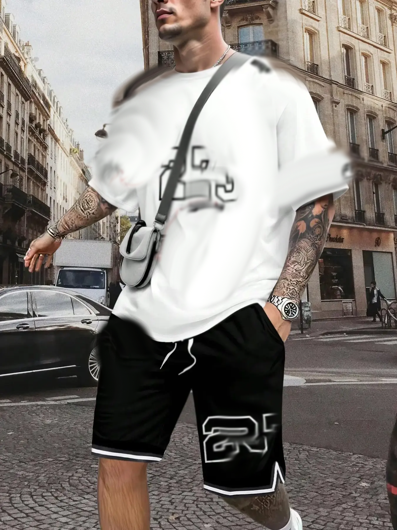 Two-Piece Set Men's Letter Print Short Sleeve T-shirt & Track Shorts Set