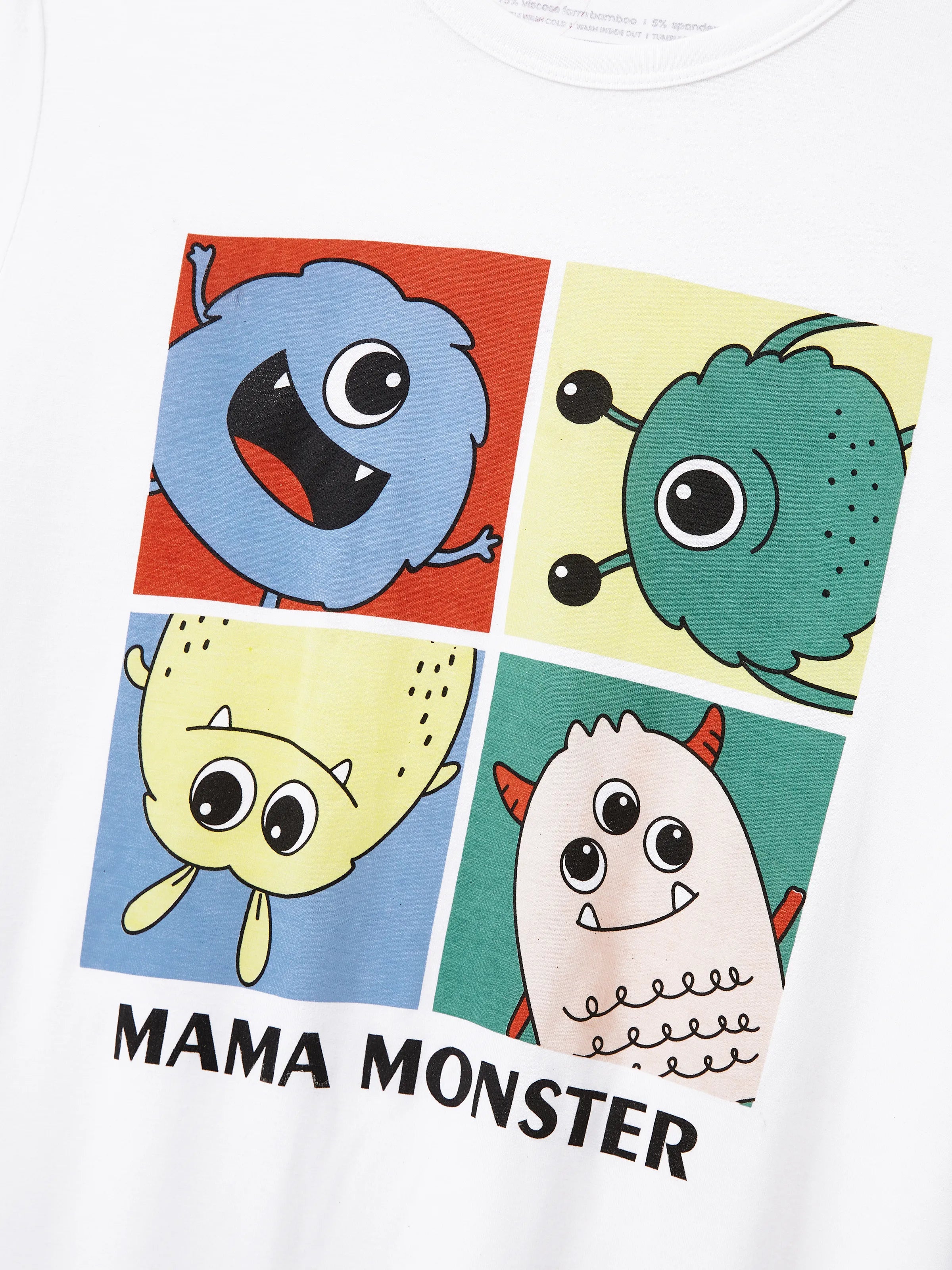 Bamboo Family Pajamas Cute Little Monster Print Short-sleeve Matching Pajama Set ( Snug-Fitting for Children ) White
