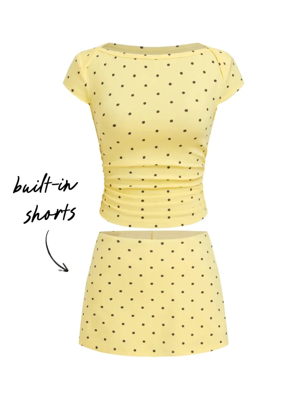 Cotton-Blend Polka Dot Boat Neck Tee & Mini Skort Set