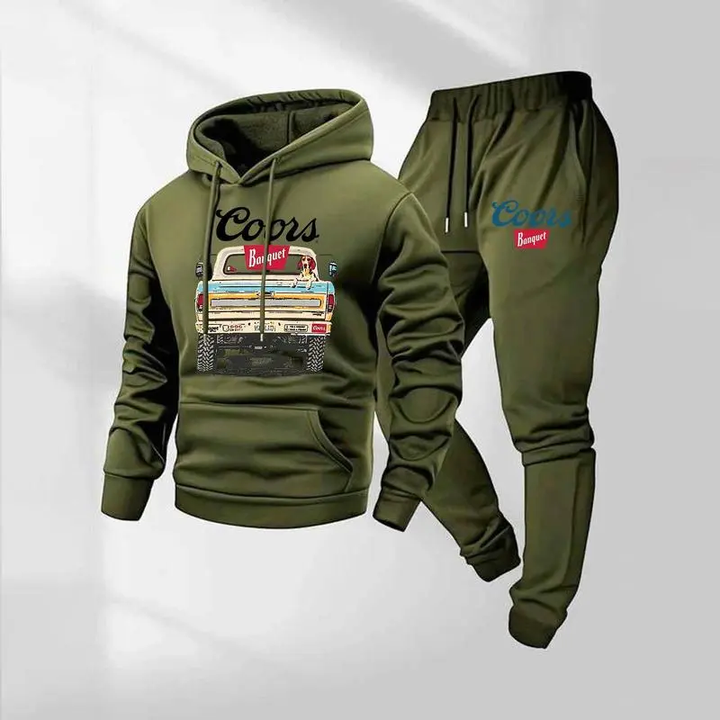 Retro-print hooded sweatshirt and sweatpants set