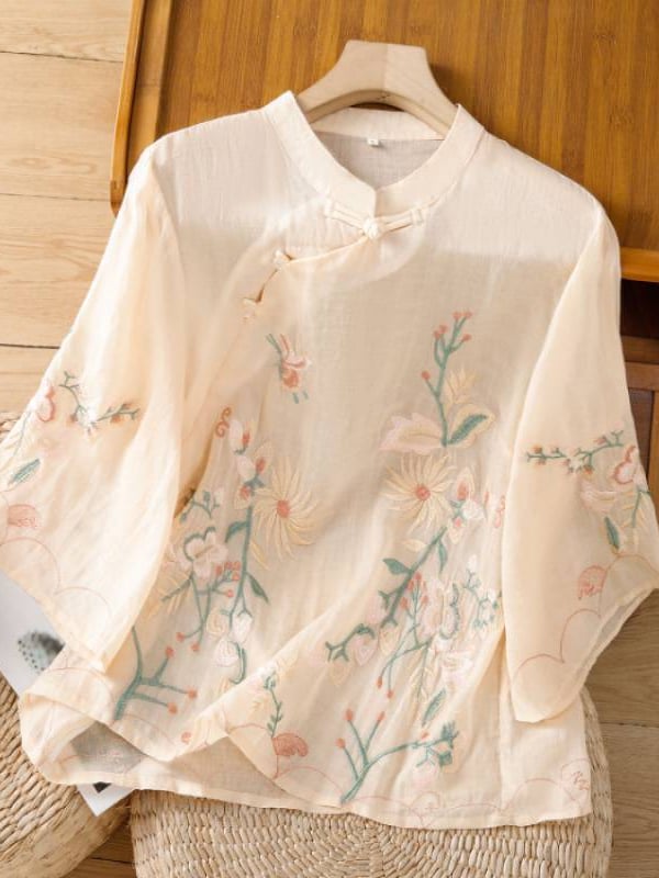 Women Embroidered Cotton Linen Tops- Fast Shipping