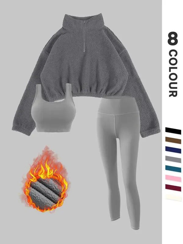 Women's Solid Thermal Lined 3-Piece Tracksuit Set