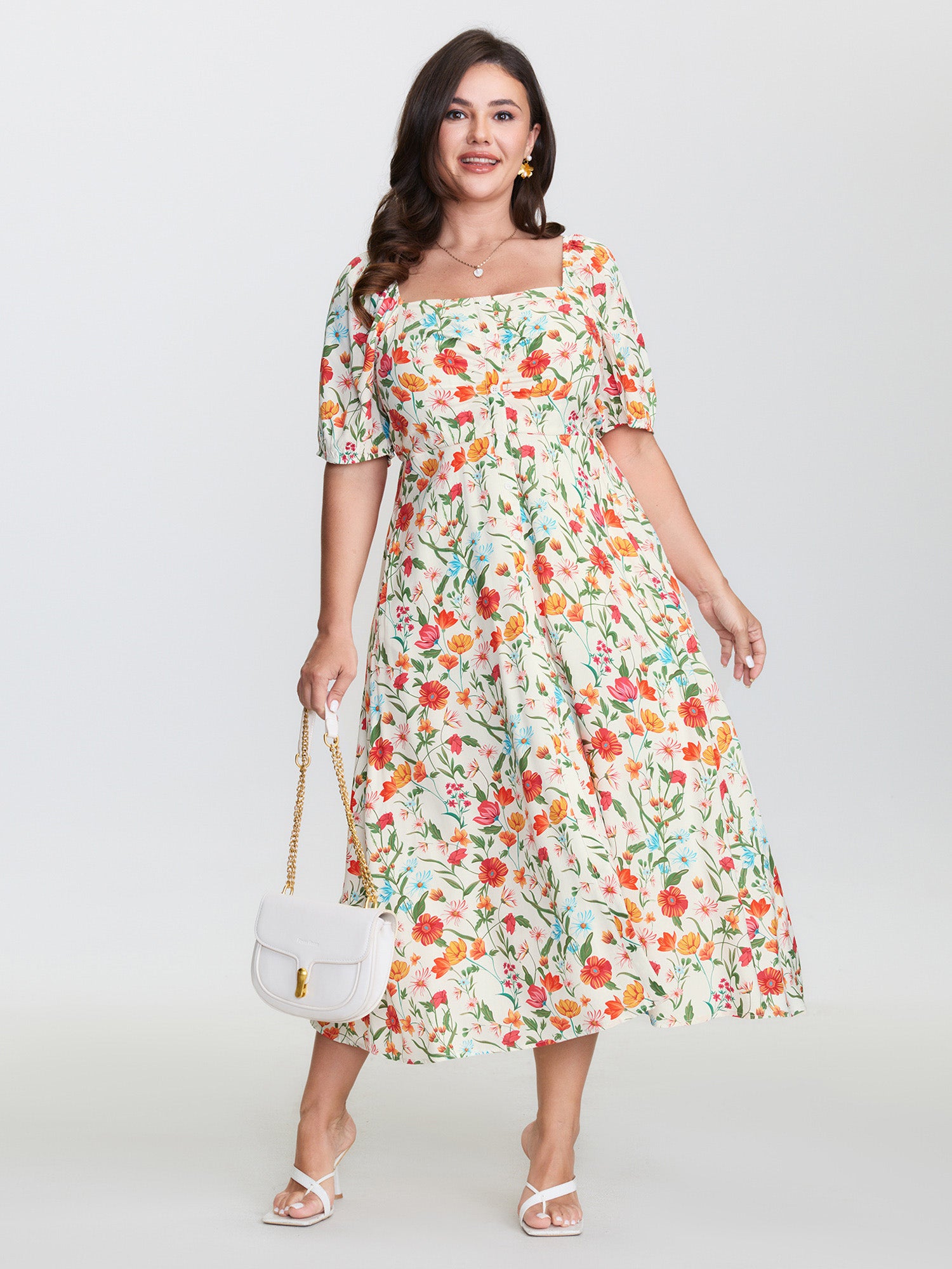 Floral Print Button Placket Maxi Dress