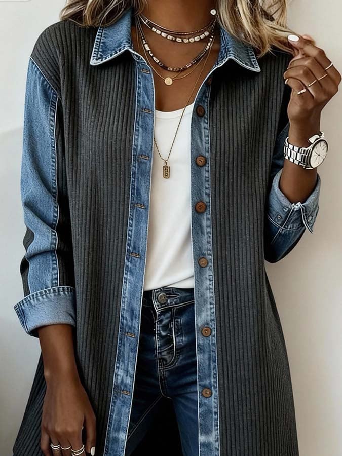 Women'S Casual Contrast Color Stitching Jacket