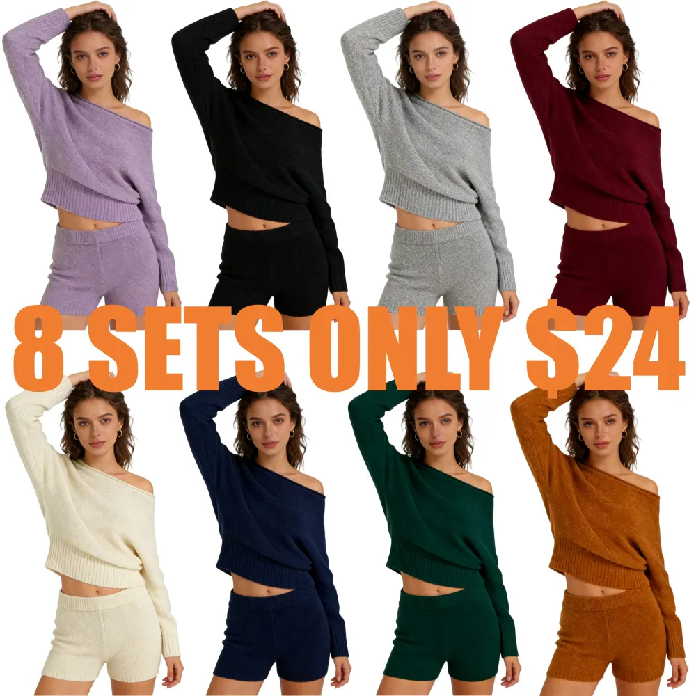 Asymmetrical Neck Long Sleeve Top & Low Rise Shorts Set