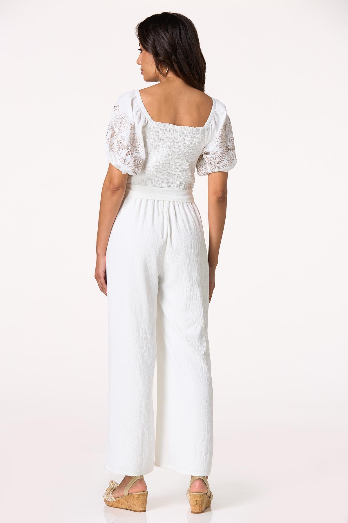 Smocked Embroidered Sleeve Jumpsuit