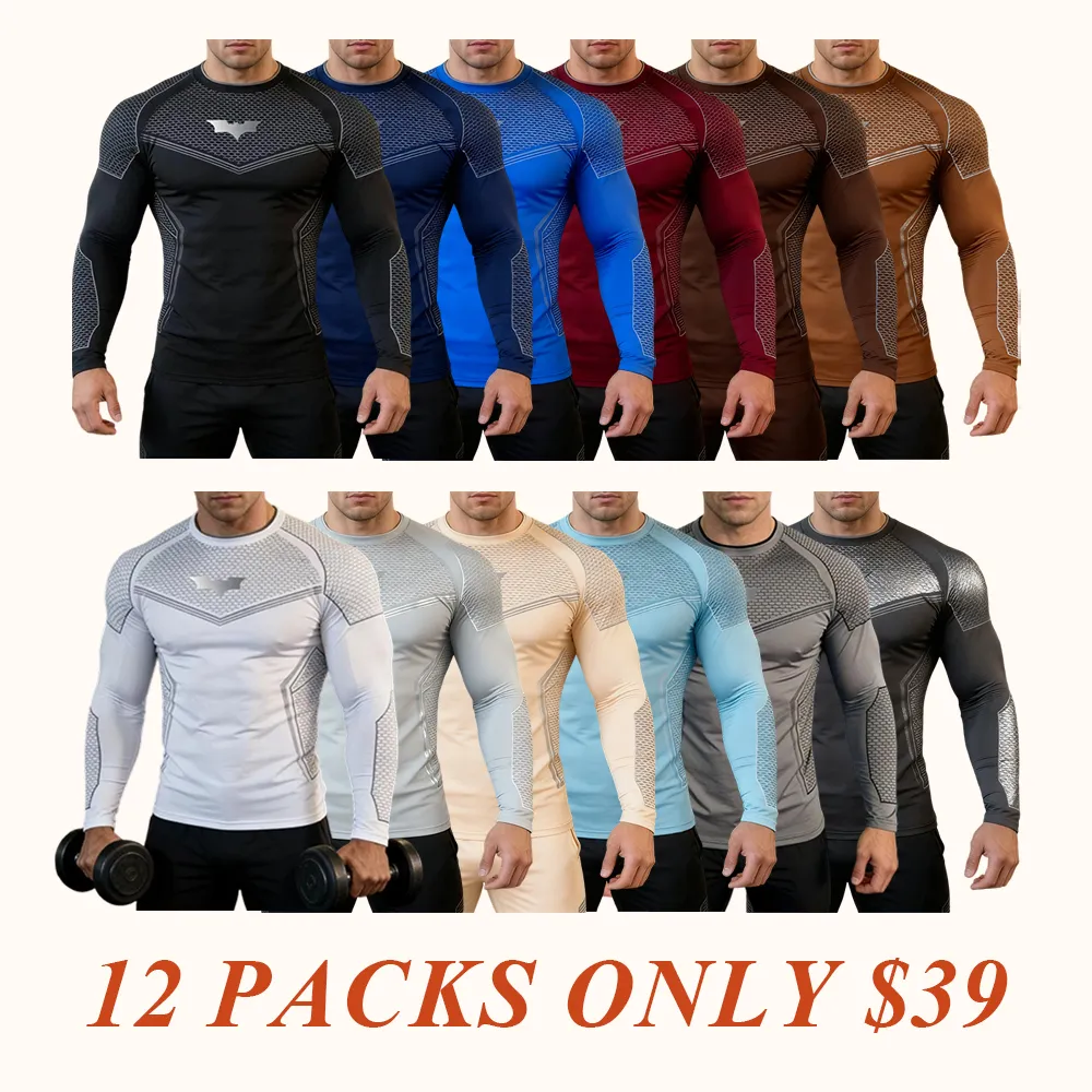 Men's Batman Sports Long Sleeve High Stretch Quick-Dry Fitness Tight Fit Running Ironing Essential